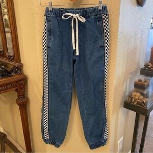 BDG Blue Checkered Sides Drawstrings Jeans Size XS